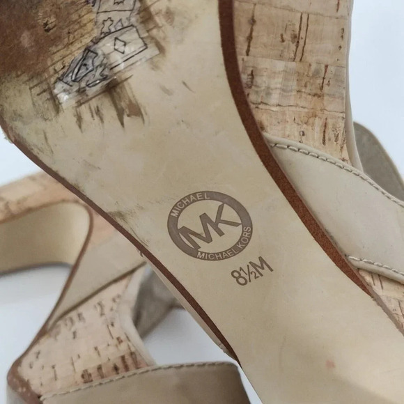 Michael Michael Kors Tan Platform Block Cork Heels Sandal Women Size 8.5 M FLAW - Picture 8 of 10